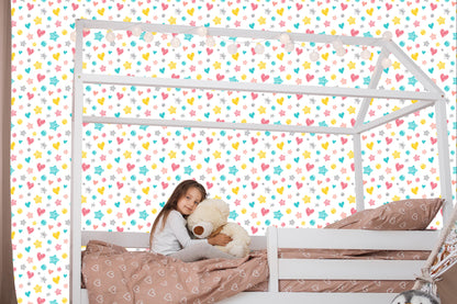 Wallpaper For Children - Stylish Stars, Hearts And Polka Dots
