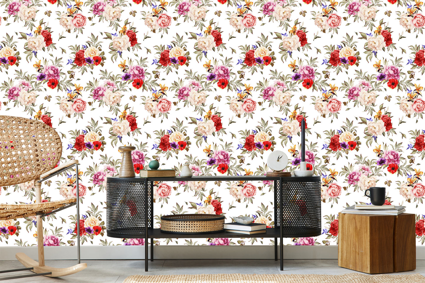 Wallpaper Colorful Peonies - Watercolor