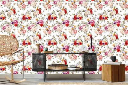 Wallpaper Colorful Peonies - Watercolor