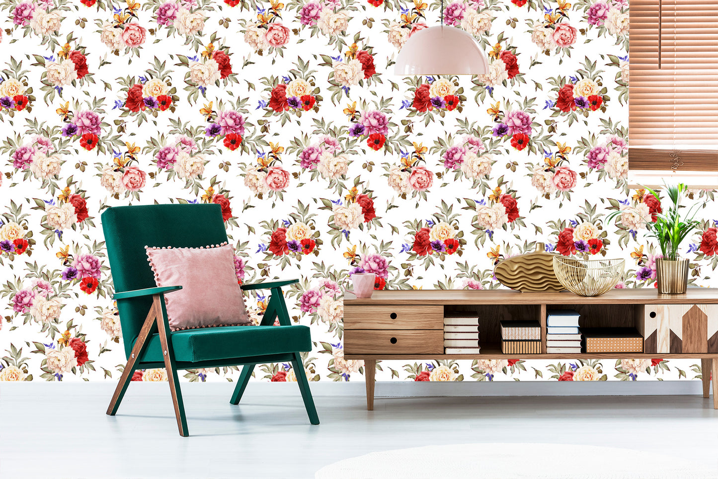 Wallpaper Colorful Peonies - Watercolor