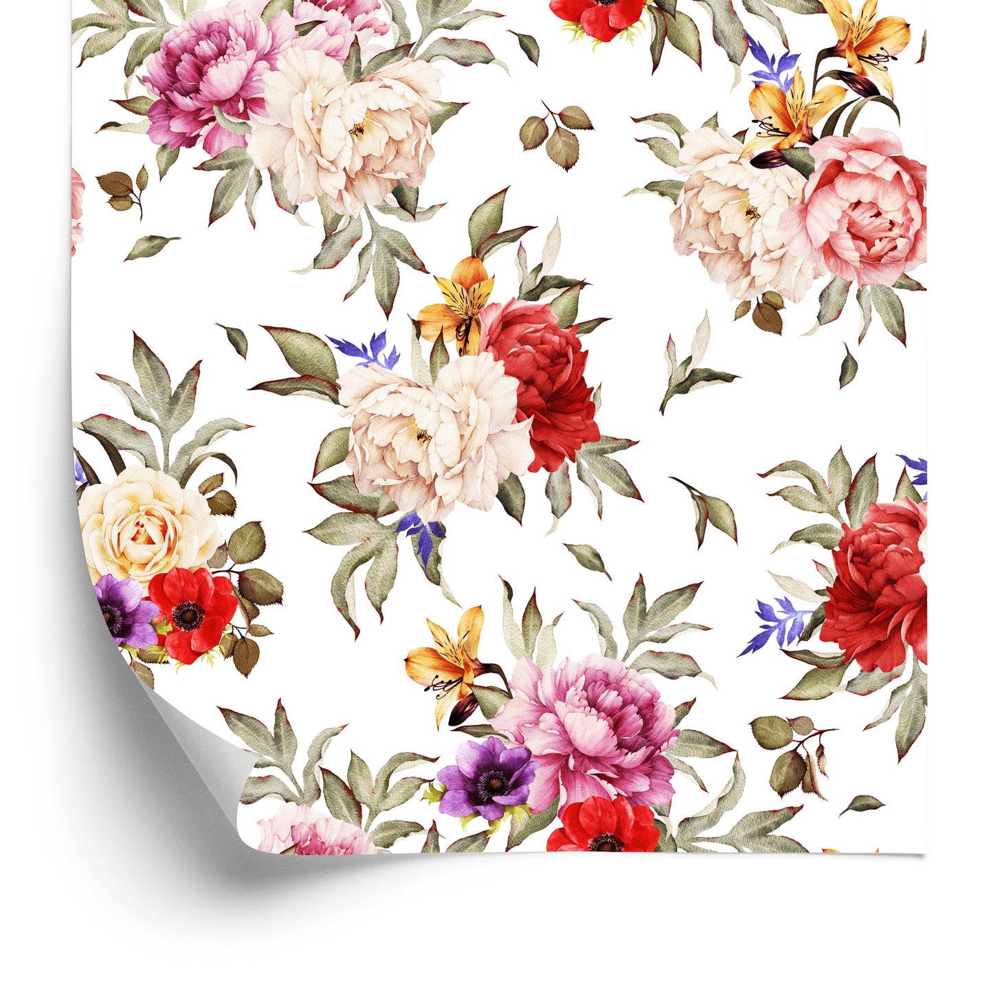 Wallpaper Colorful Peonies - Watercolor