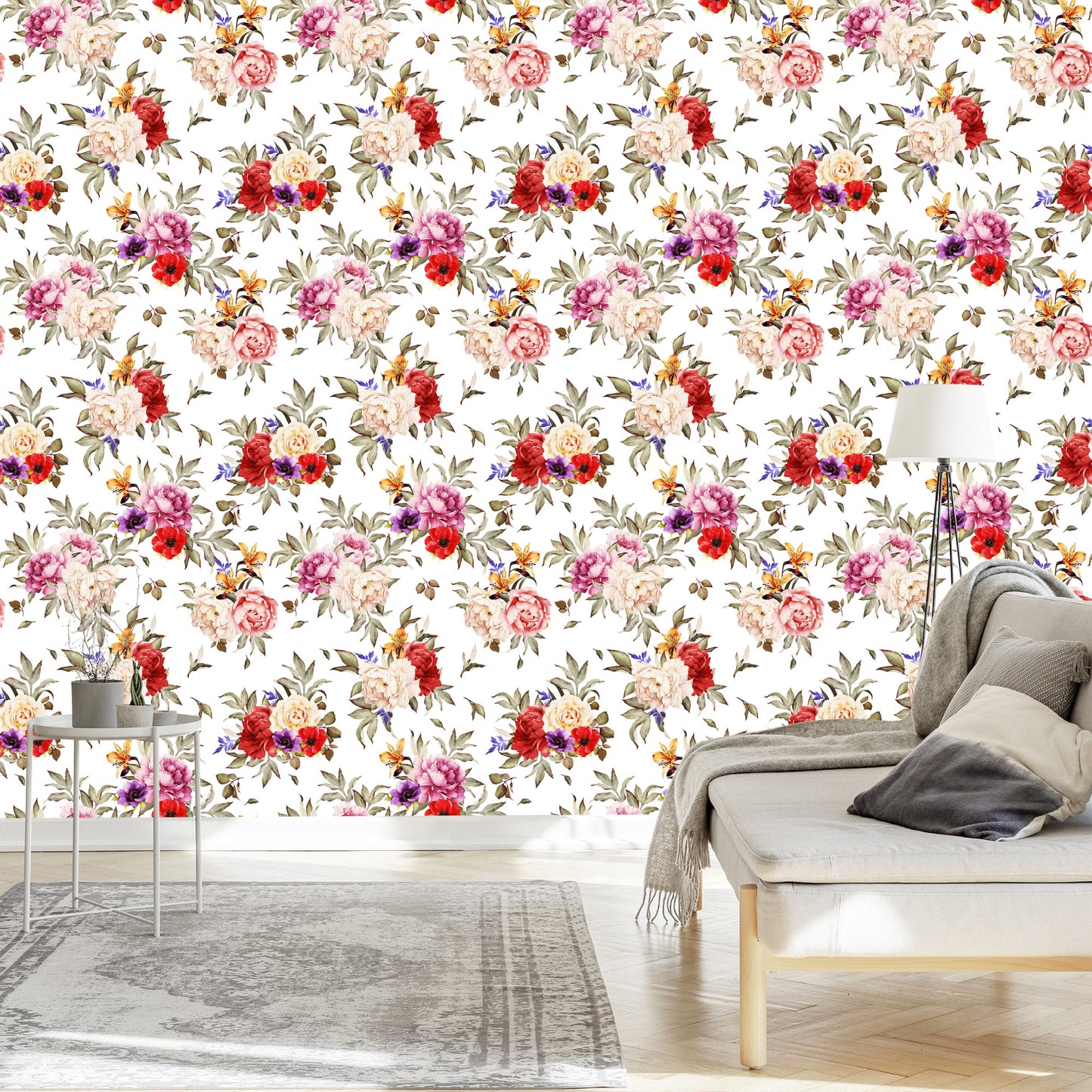 Wallpaper Colorful Peonies - Watercolor