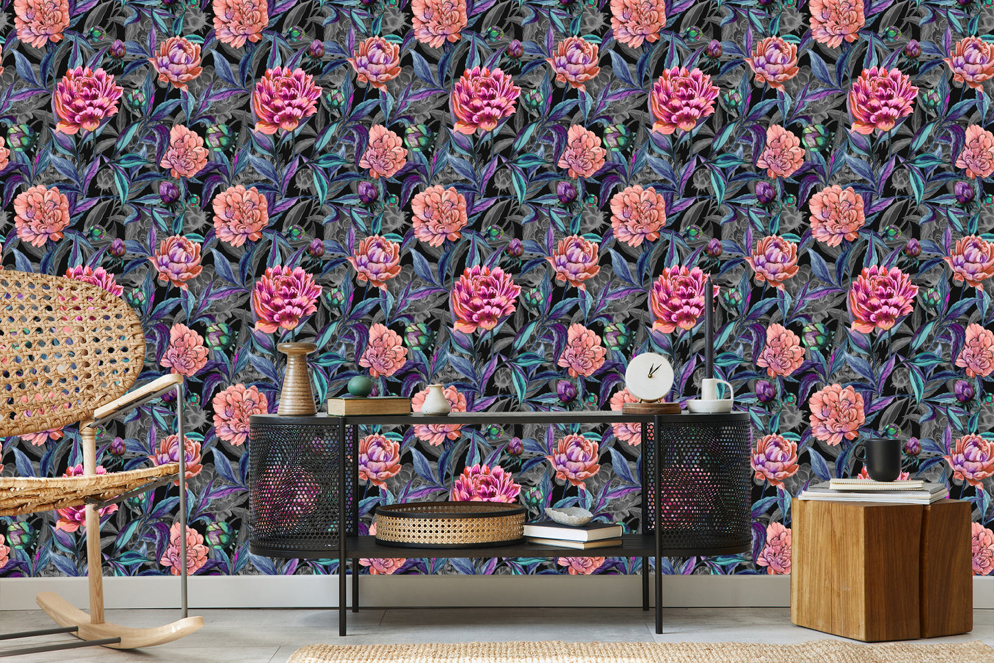 Wallpaper Beautiful Colorful Blooming Peonies Painted With Watercolors