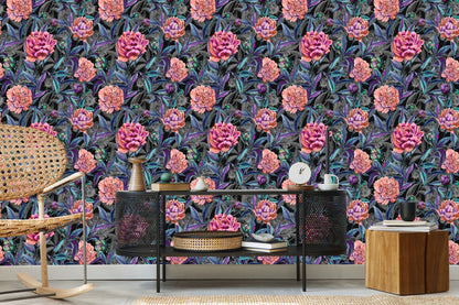 Wallpaper Beautiful Colorful Blooming Peonies Painted With Watercolors