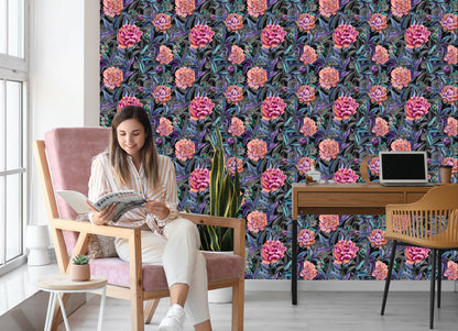 Wallpaper Beautiful Colorful Blooming Peonies Painted With Watercolors