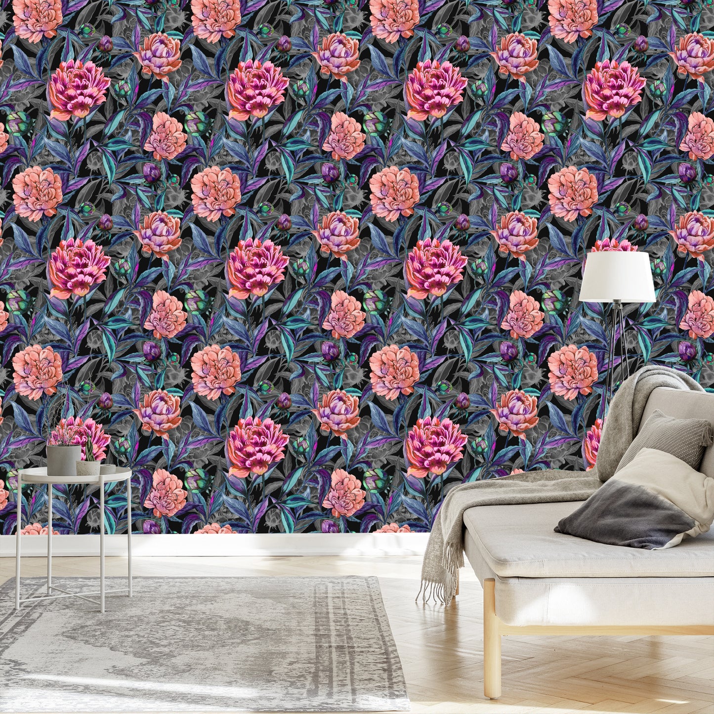 Wallpaper Beautiful Colorful Blooming Peonies Painted With Watercolors