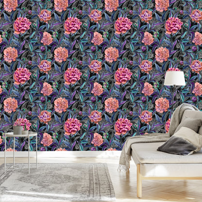 Wallpaper Beautiful Colorful Blooming Peonies Painted With Watercolors
