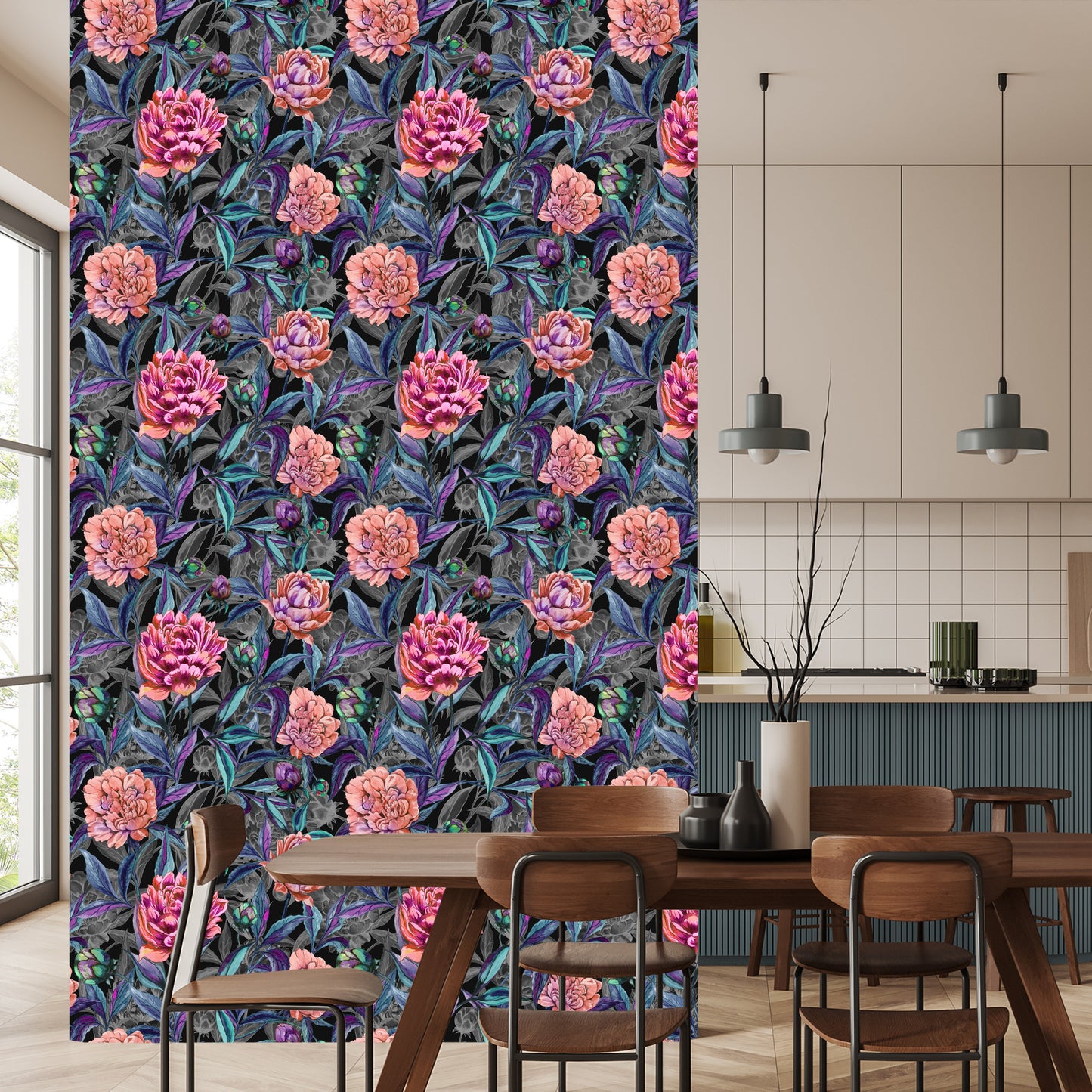 Wallpaper Beautiful Colorful Blooming Peonies Painted With Watercolors