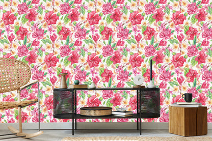 Wallpaper Colorful Exotic Flowers And Leaves