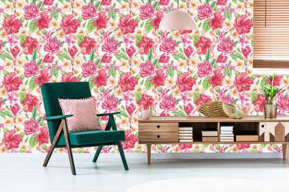 Wallpaper Colorful Exotic Flowers And Leaves