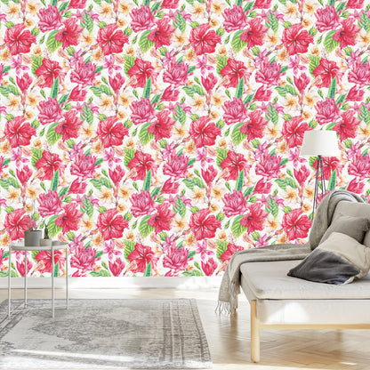 Wallpaper Colorful Exotic Flowers And Leaves