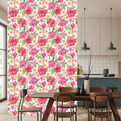 Wallpaper Colorful Exotic Flowers And Leaves