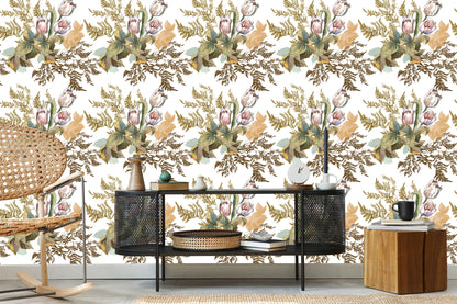 Wallpaper Leaves And Tulips In Vintage Style