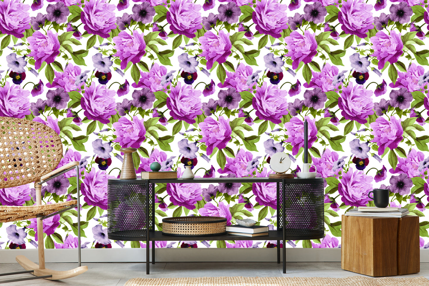 Wallpaper Pansies, Morning Glory And Peonies