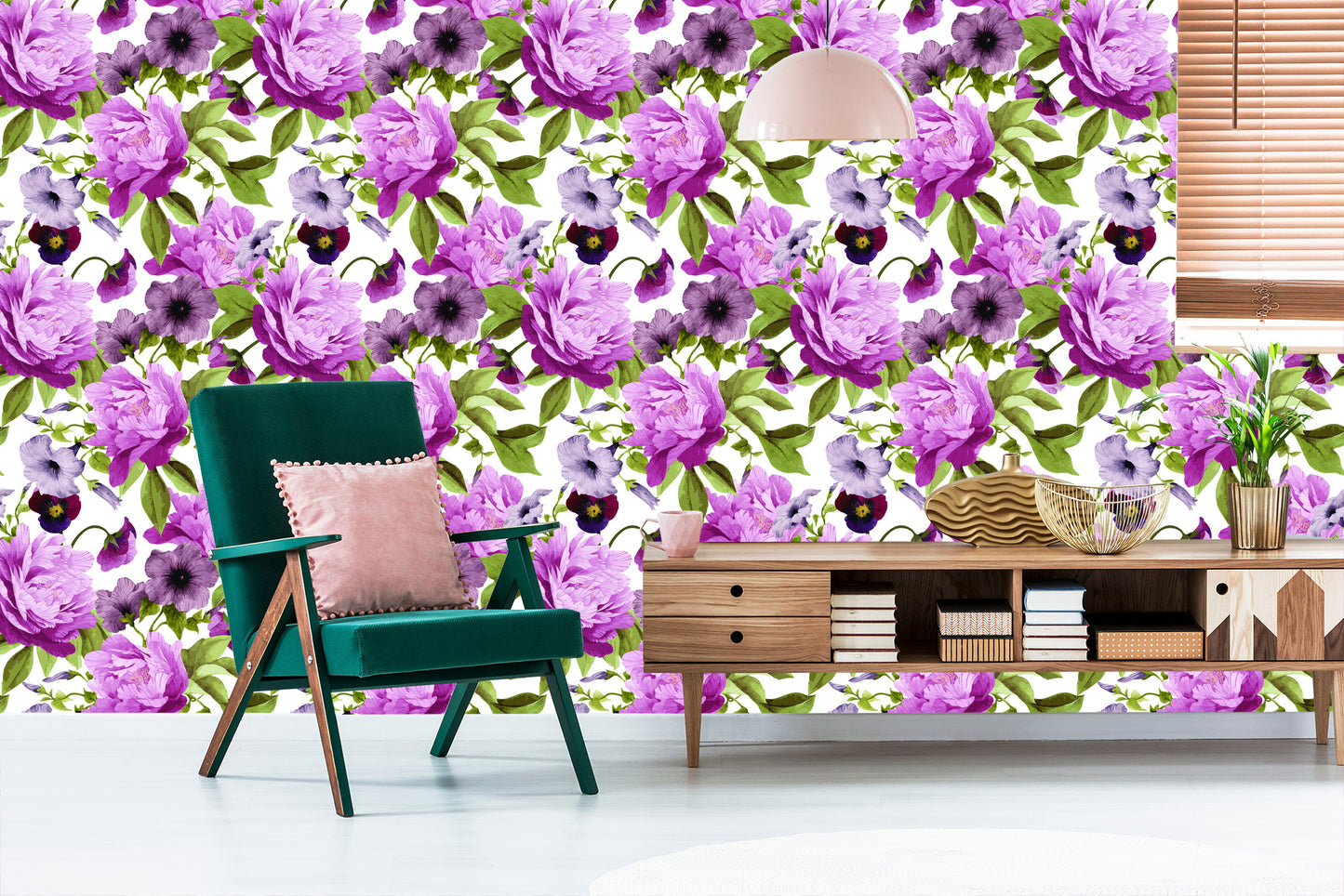 Wallpaper Pansies, Morning Glory And Peonies