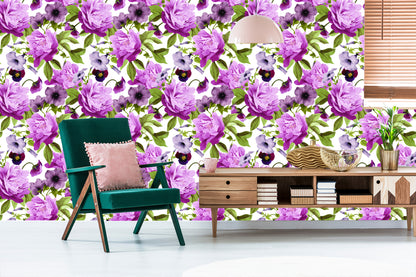 Wallpaper Pansies, Morning Glory And Peonies