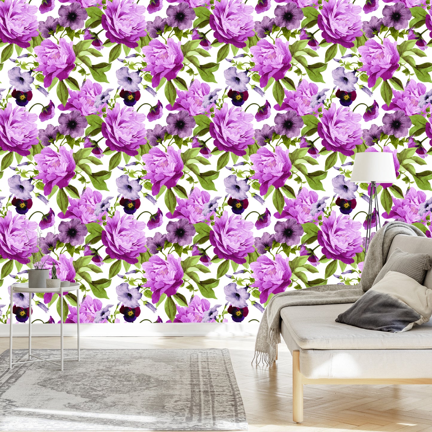 Wallpaper Pansies, Morning Glory And Peonies