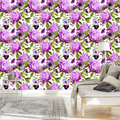 Wallpaper Pansies, Morning Glory And Peonies