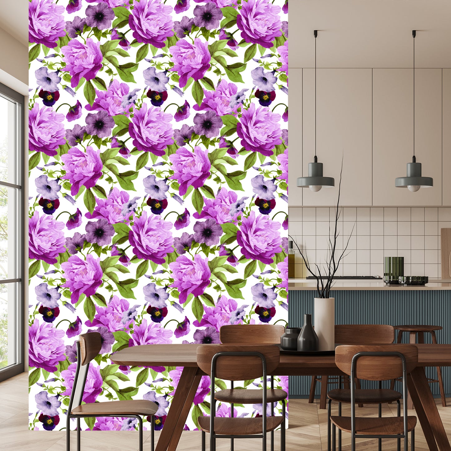 Wallpaper Pansies, Morning Glory And Peonies