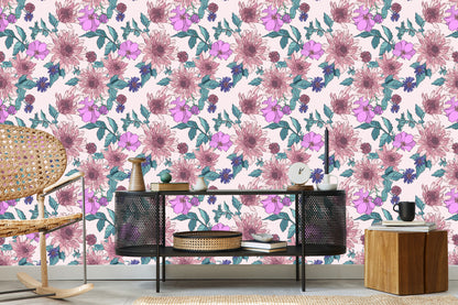 Wallpaper Asters Roses And Dahlias