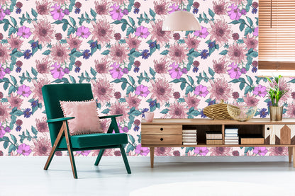 Wallpaper Asters Roses And Dahlias