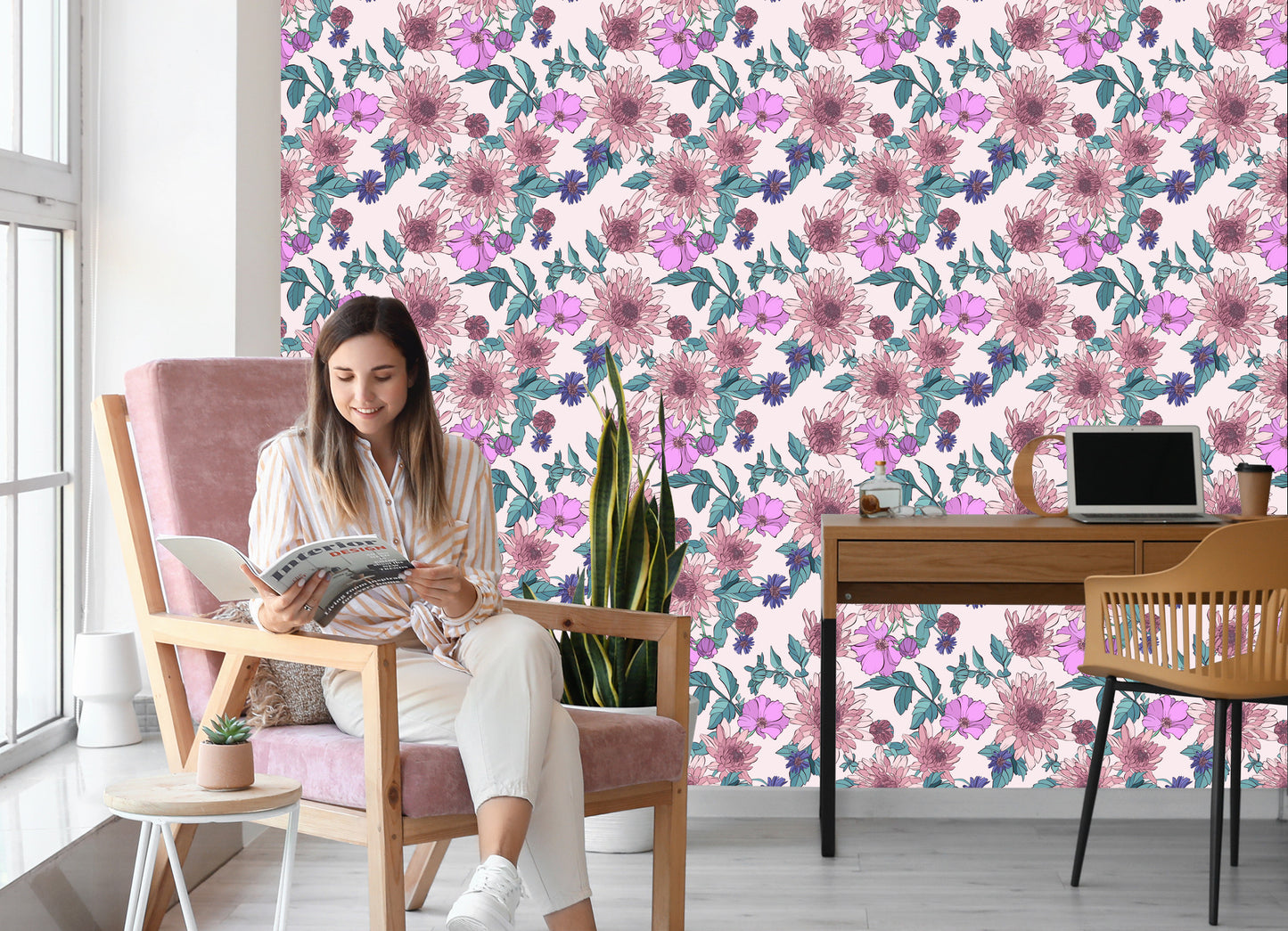 Wallpaper Asters Roses And Dahlias