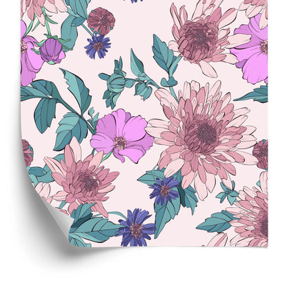 Wallpaper Asters Roses And Dahlias