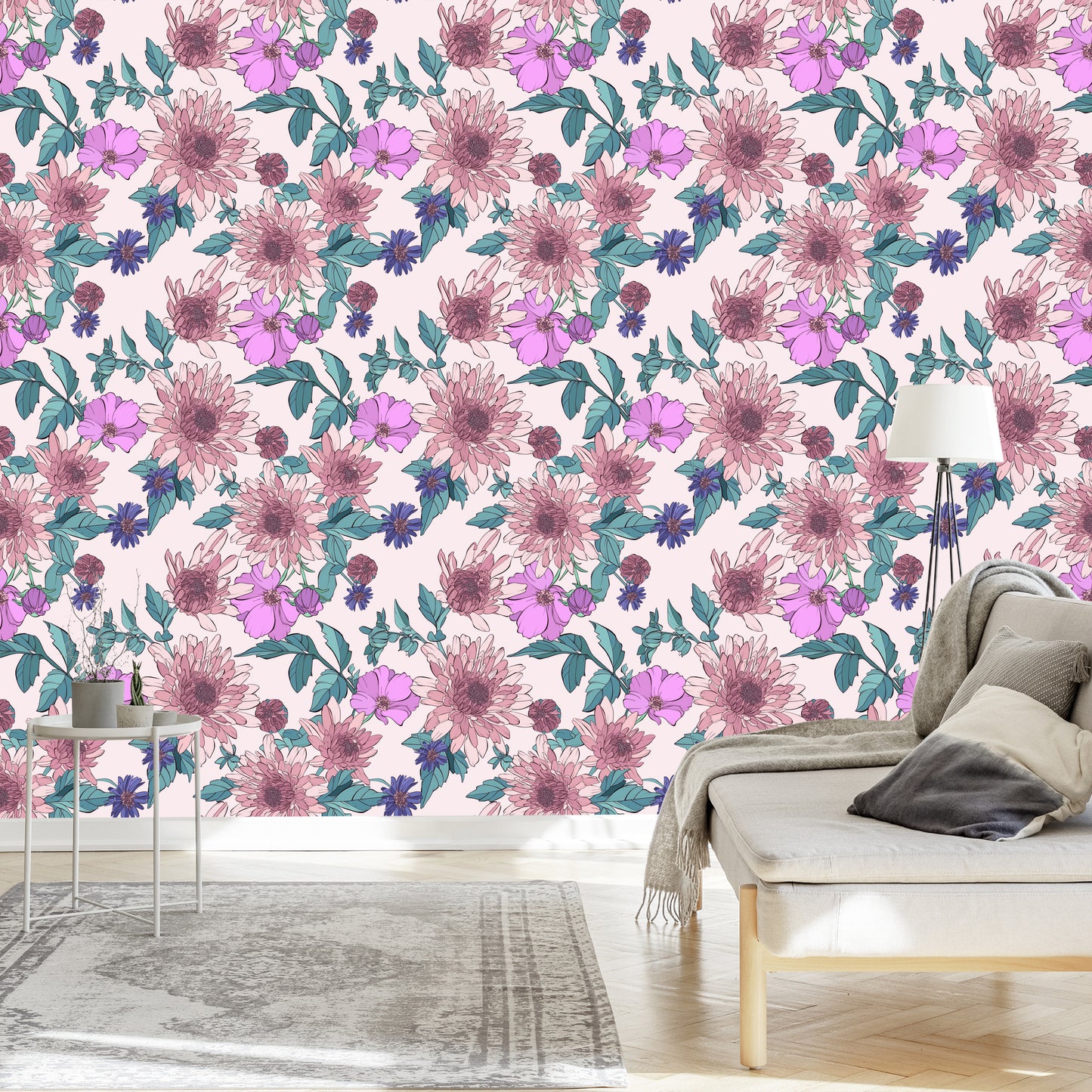 Wallpaper Asters Roses And Dahlias
