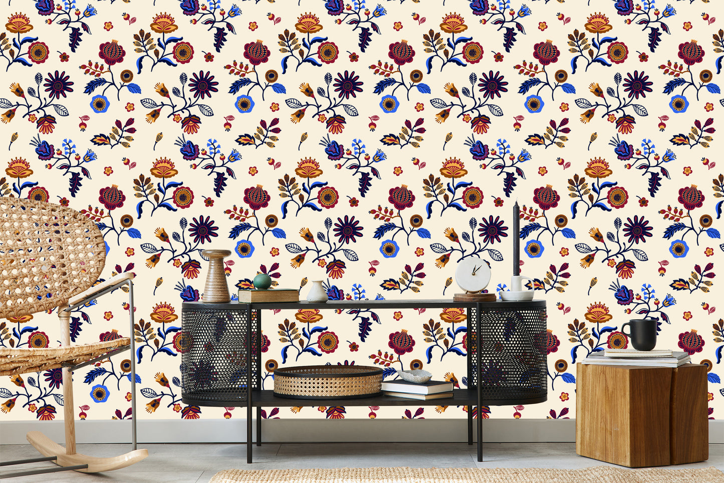 Wallpaper Folk Floral Pattern