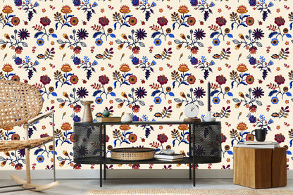 Wallpaper Folk Floral Pattern