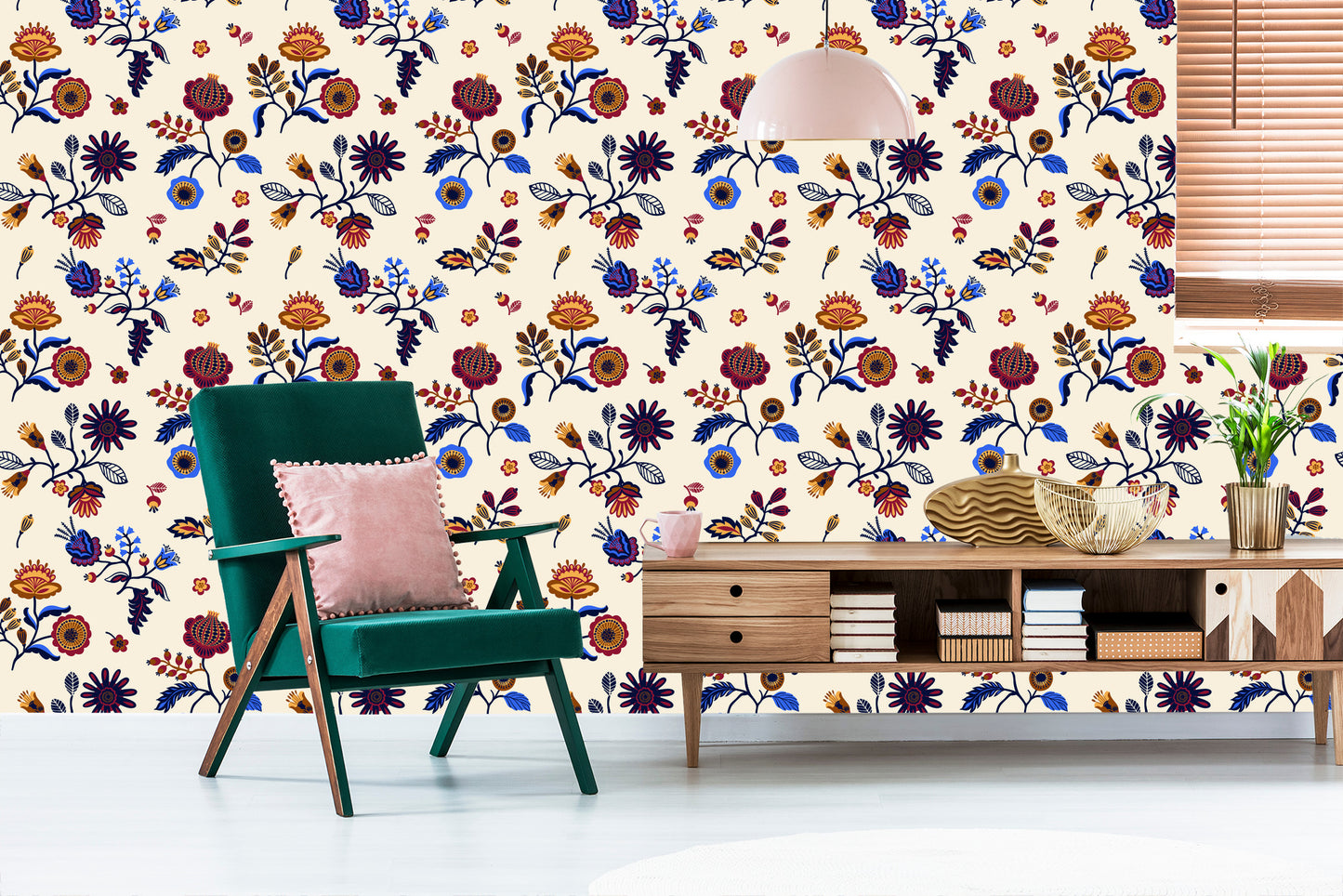 Wallpaper Folk Floral Pattern