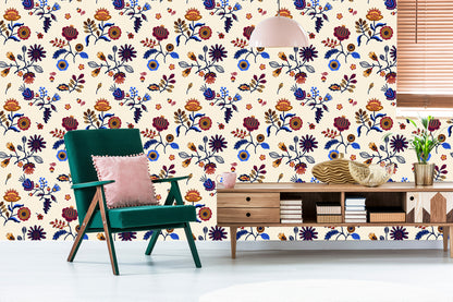 Wallpaper Folk Floral Pattern