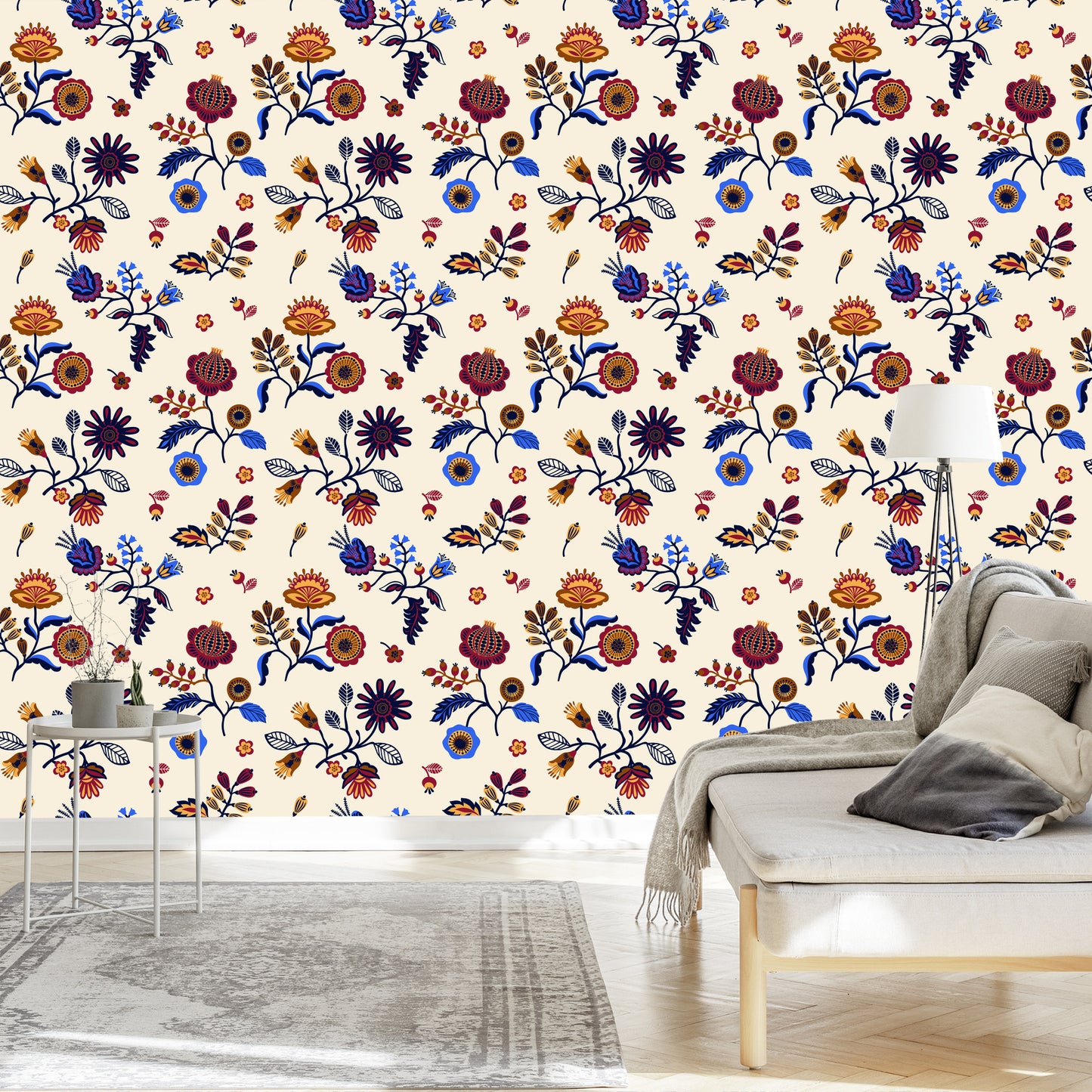 Wallpaper Folk Floral Pattern