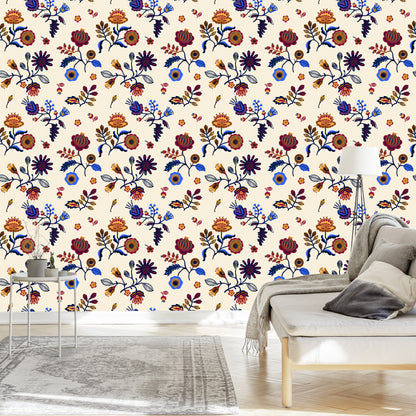 Wallpaper Folk Floral Pattern