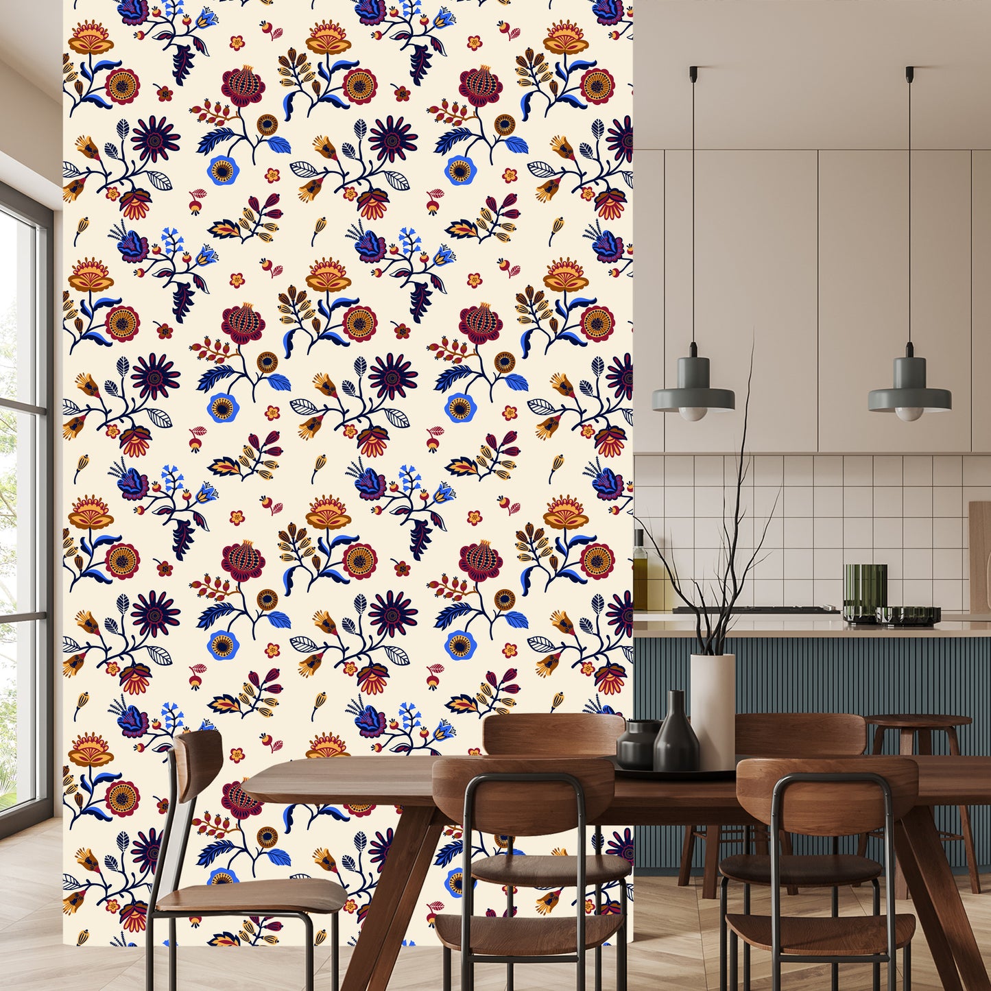 Wallpaper Folk Floral Pattern