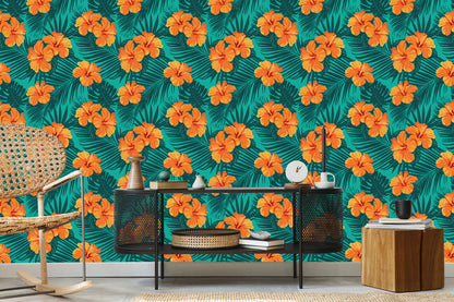 Wallpaper Exotic Leaves And Flowers