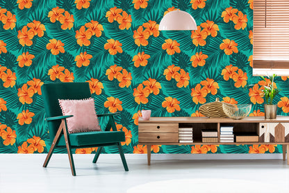 Wallpaper Exotic Leaves And Flowers