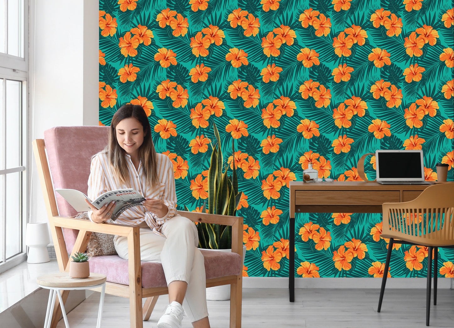 Wallpaper Exotic Leaves And Flowers