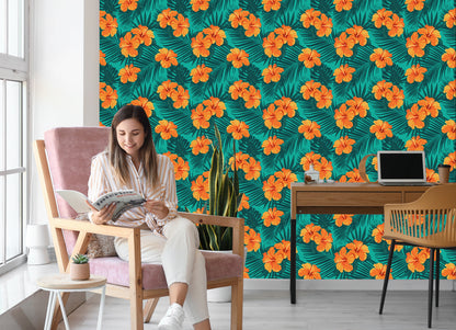 Wallpaper Exotic Leaves And Flowers
