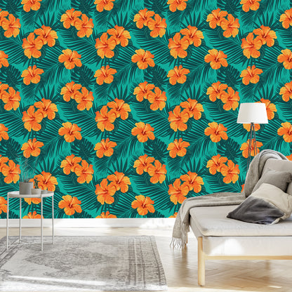 Wallpaper Exotic Leaves And Flowers