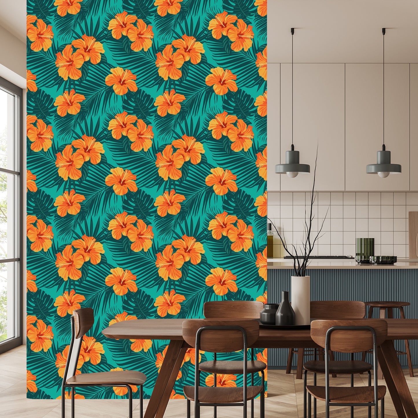 Wallpaper Exotic Leaves And Flowers