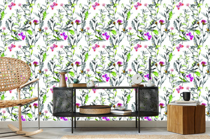 Wallpaper Watercolor Meadow Flowers