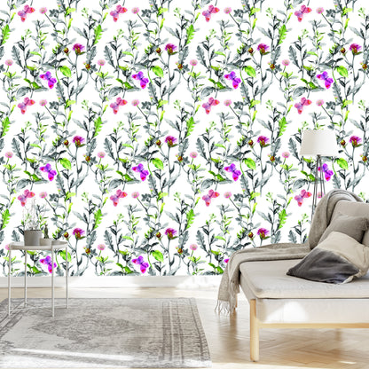 Wallpaper Watercolor Meadow Flowers