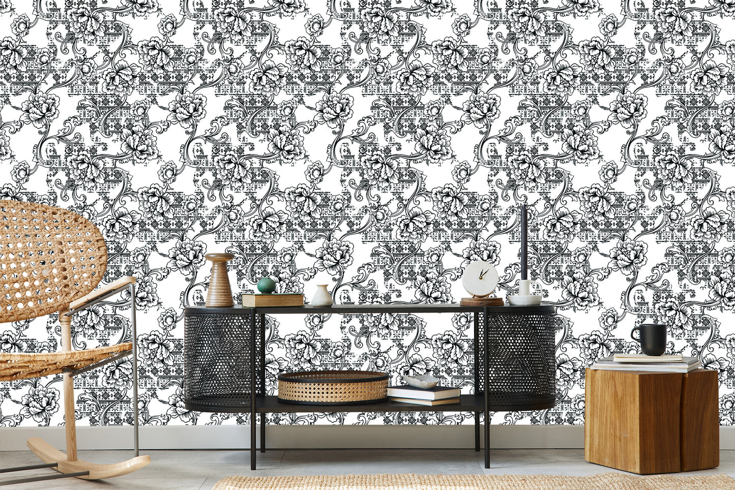 Wallpaper Black And White Flowers