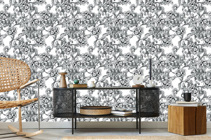 Wallpaper Black And White Flowers