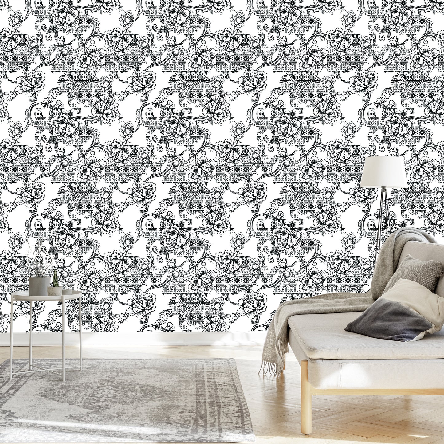 Wallpaper Black And White Flowers