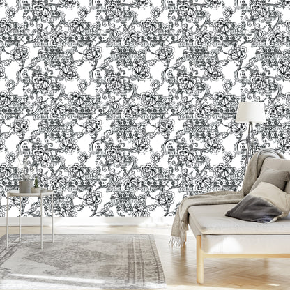 Wallpaper Black And White Flowers