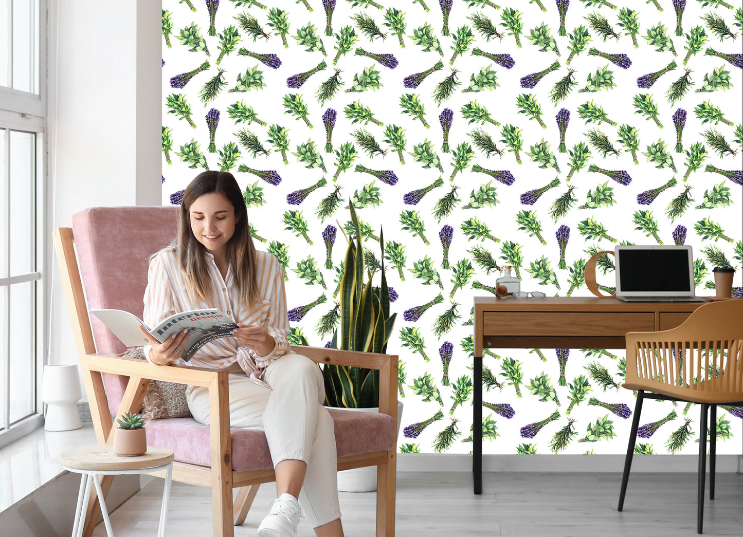 Wallpaper Lavender Among Herbs
