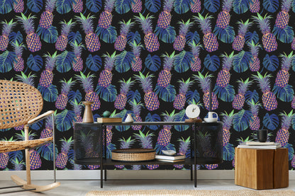Wallpaper Pineapples With Monstera Leaves