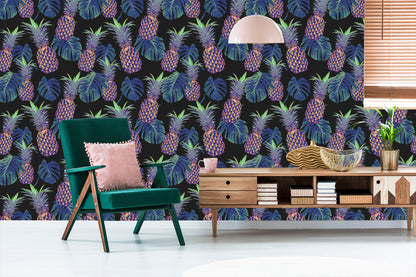 Wallpaper Pineapples With Monstera Leaves